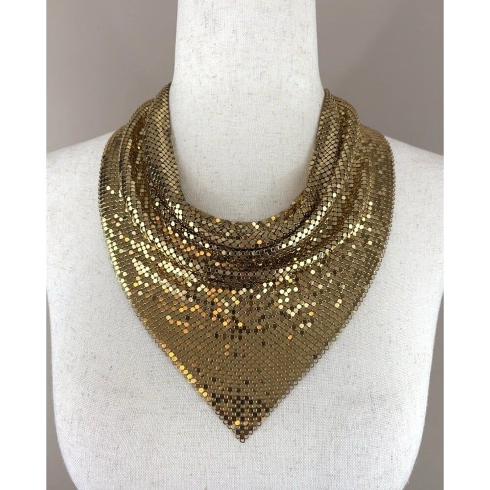 Stunning Vintage Whiting & Davis Gold Tone Mesh Scarf Necklace